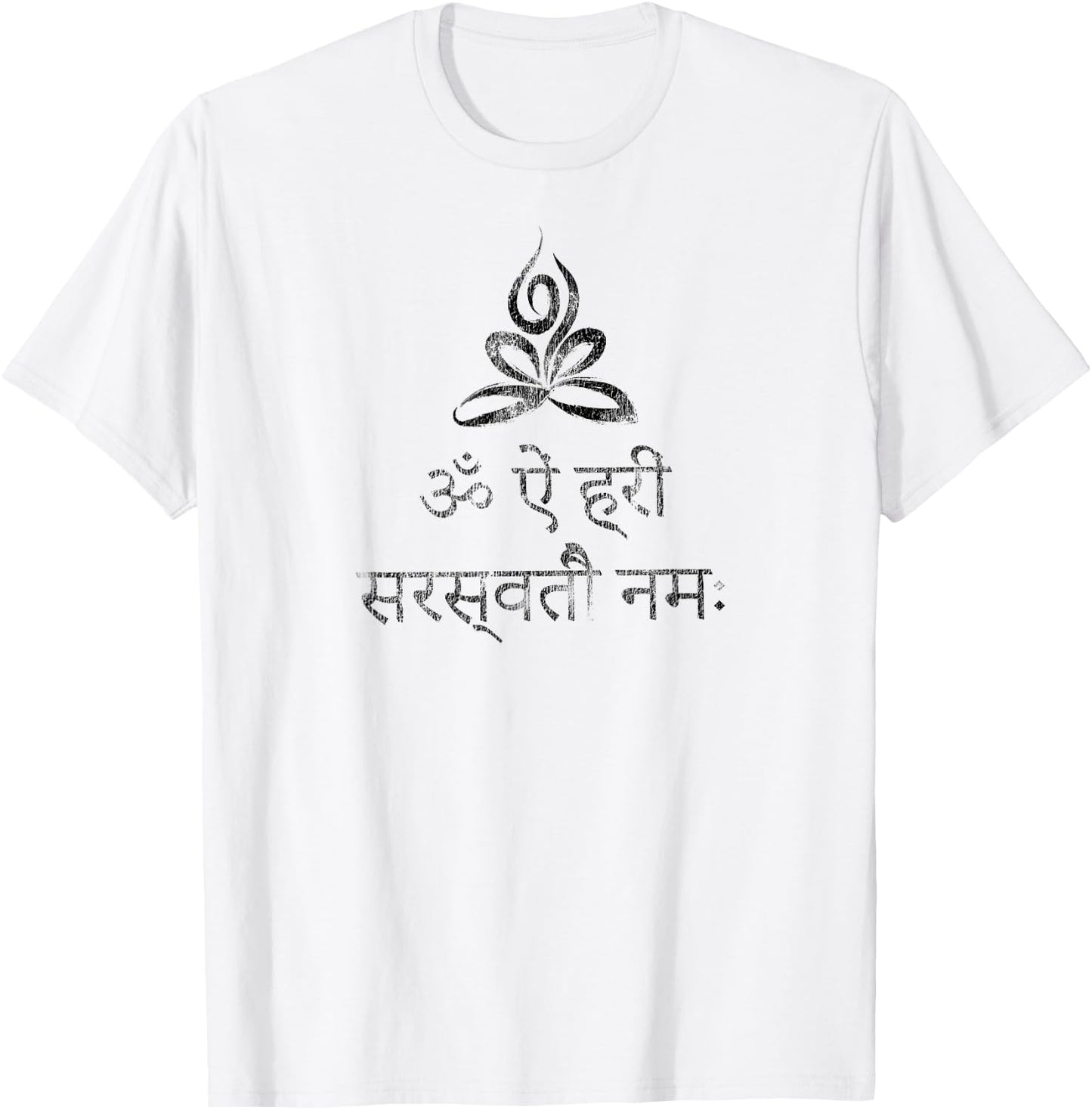 Goddess Saraswati Distressed Lotus Yoga Pose Sanskrit Mantra T-Shirt - T-Shirt | White