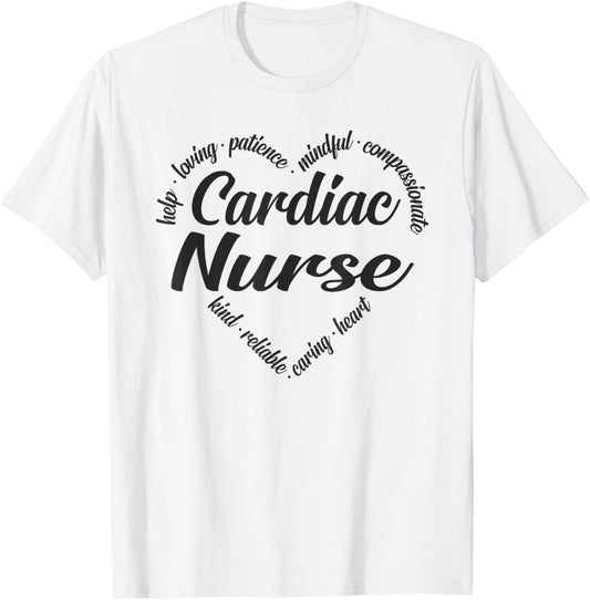 Cardiac Nurse Heart Word Cloud T-Shirt - T-Shirt | White