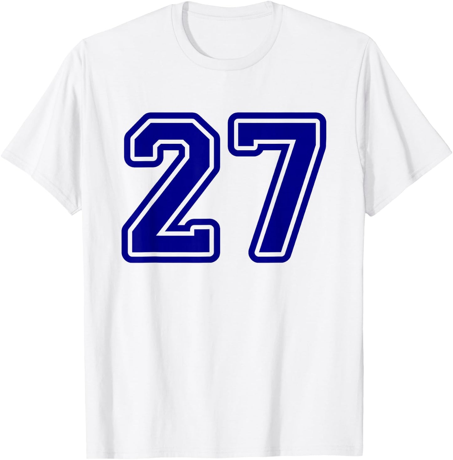 Number #27 Blue Sports Team T-Shirt - T-Shirt | White