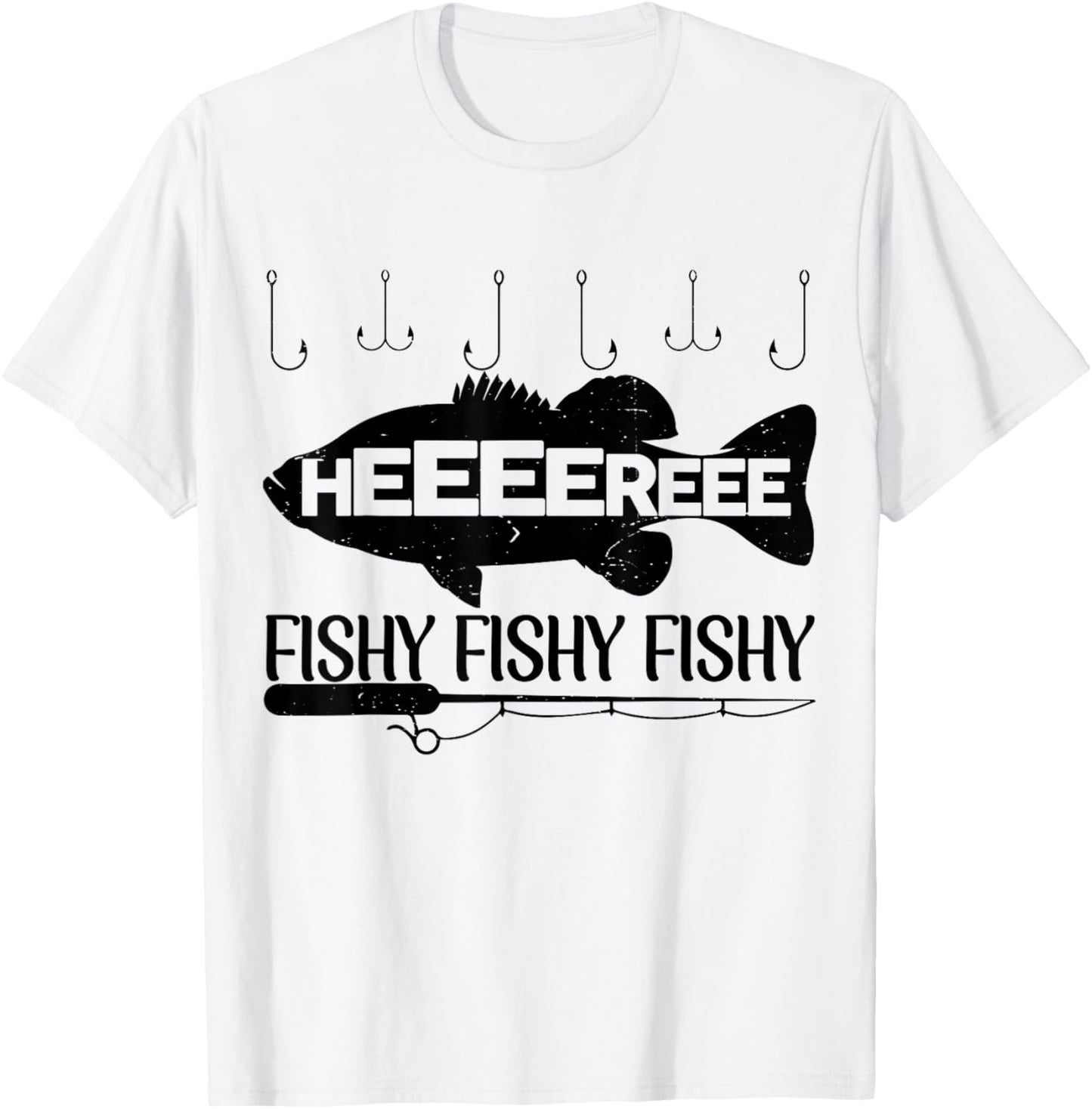 Here-Fishy Men Dad Women Toddler Boy Kids Funny Bass Fishing T-Shirt - T-Shirt | White
