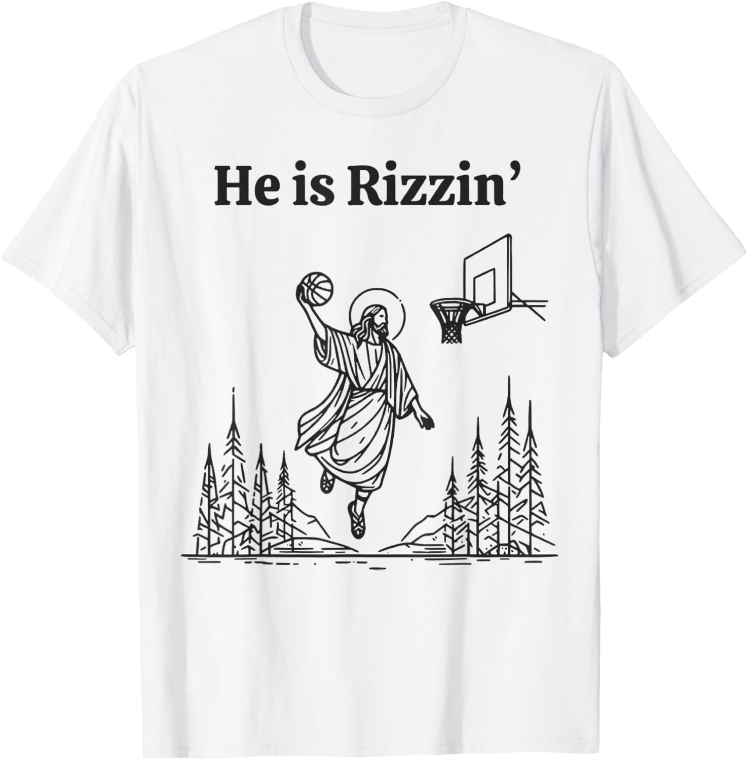 He Is Rizzin Shirt Basketball Jesus Funny Easter Christian T-Shirt - T-Shirt | White