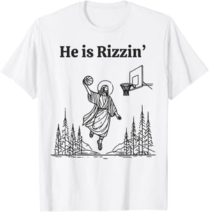 He Is Rizzin Shirt Basketball Jesus Funny Easter Christian T-Shirt - T-Shirt | White