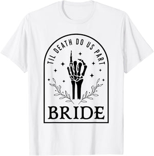 Bride Groom Skeleton Gothic Halloween Engagement Wedding T-Shirt - T-Shirt | White