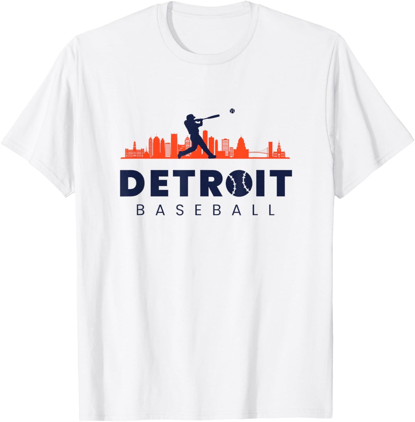 Detroit Baseball Minimalist City Skyline Baseball Lover T-Shirt - T-Shirt | White