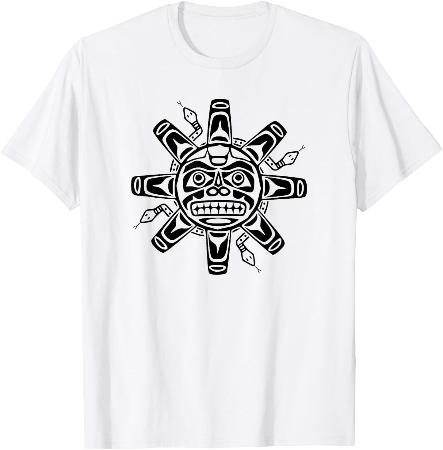 Sun Symbol Abstract Haida Art Pacific Northwest Coast Snakes T-Shirt - T-Shirt | White