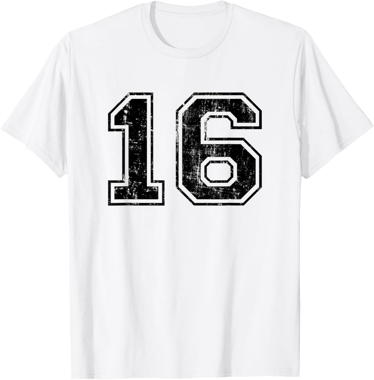 Number 16 Varsity Distressed Vintage Sport Team Player's Fan T-Shirt - T-Shirt | White