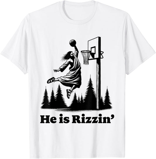 He Is Risen Meme Jesus Playing Basketball Funny Easter T-Shirt - T-Shirt | White