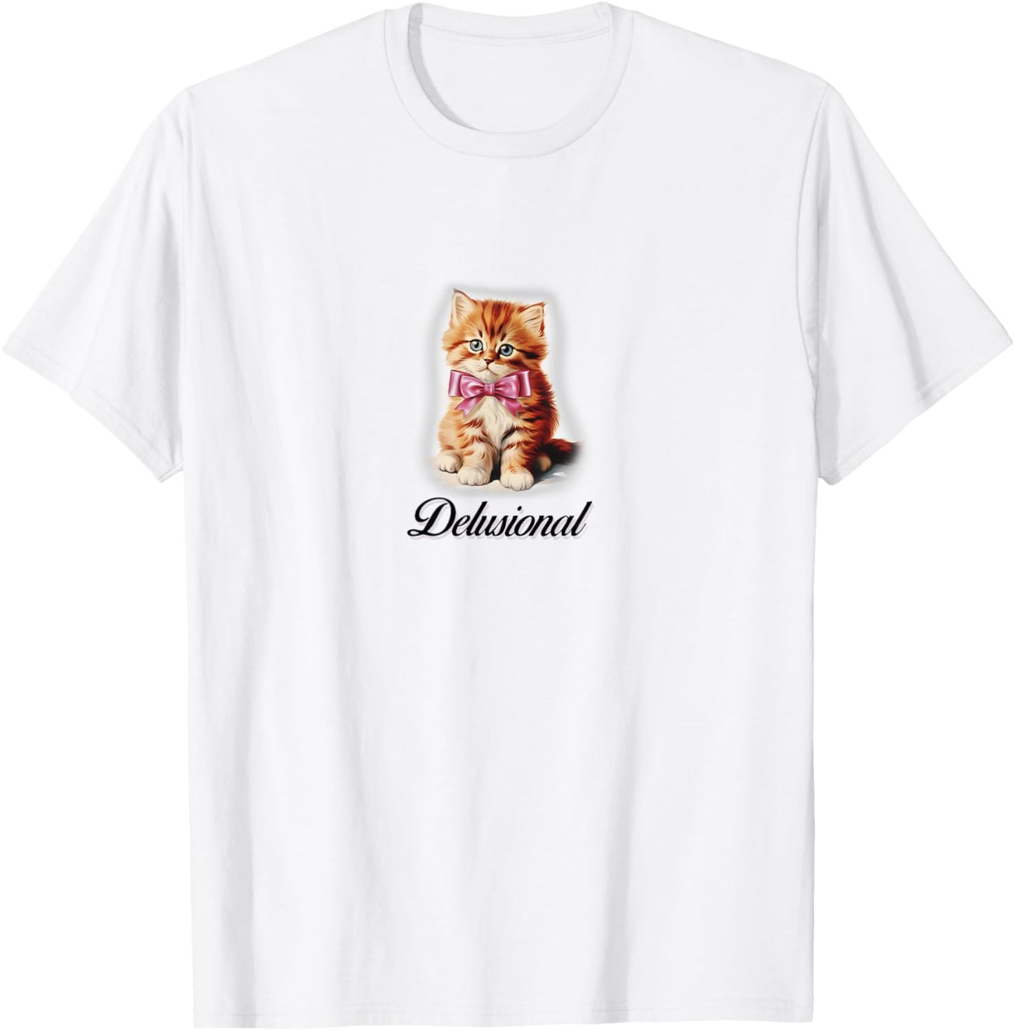 Delusional Coquette Kitten Pink Bow Ribbon Y2K Aesthetic T-Shirt - T-Shirt | White
