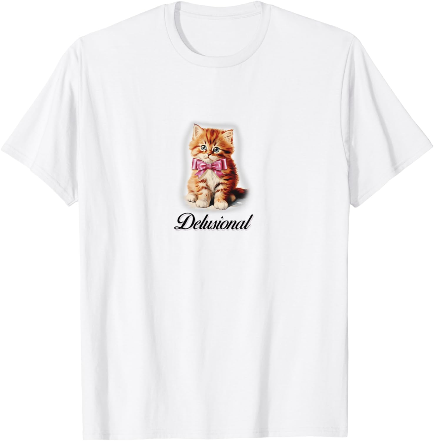 Delusional Coquette Kitten Pink Bow Ribbon Y2K Aesthetic T-Shirt - T-Shirt | White