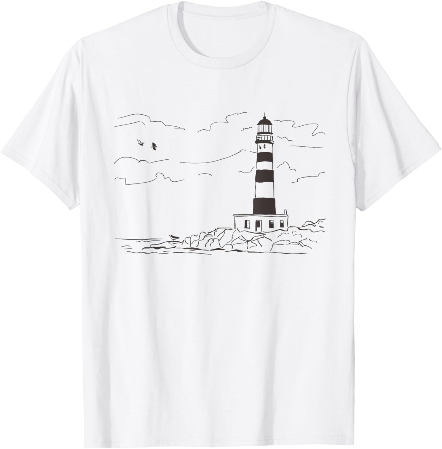 Lighthouse Seaside Nautical Sketch Art T-Shirt - T-Shirt | White