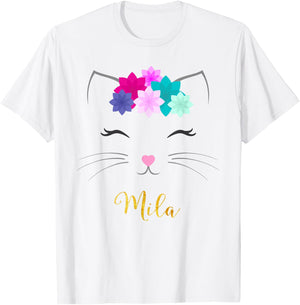 Mila Name Gift Personalized Kitty Cat T-Shirt - T-Shirt | White