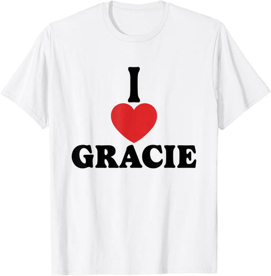 Personalized Name Gracie I Love Gracie Heart Groovy T-Shirt - T-Shirt | White