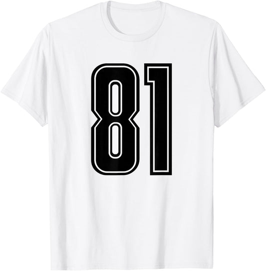 Number 81 Black Sports Team Varsity Number 81 T-Shirt - T-Shirt | White
