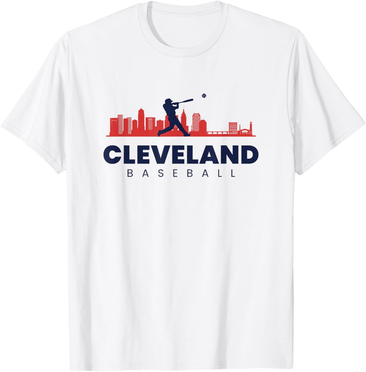 Cleveland Baseball Minimalist City Skyline Baseball Lover T-Shirt - T-Shirt | White