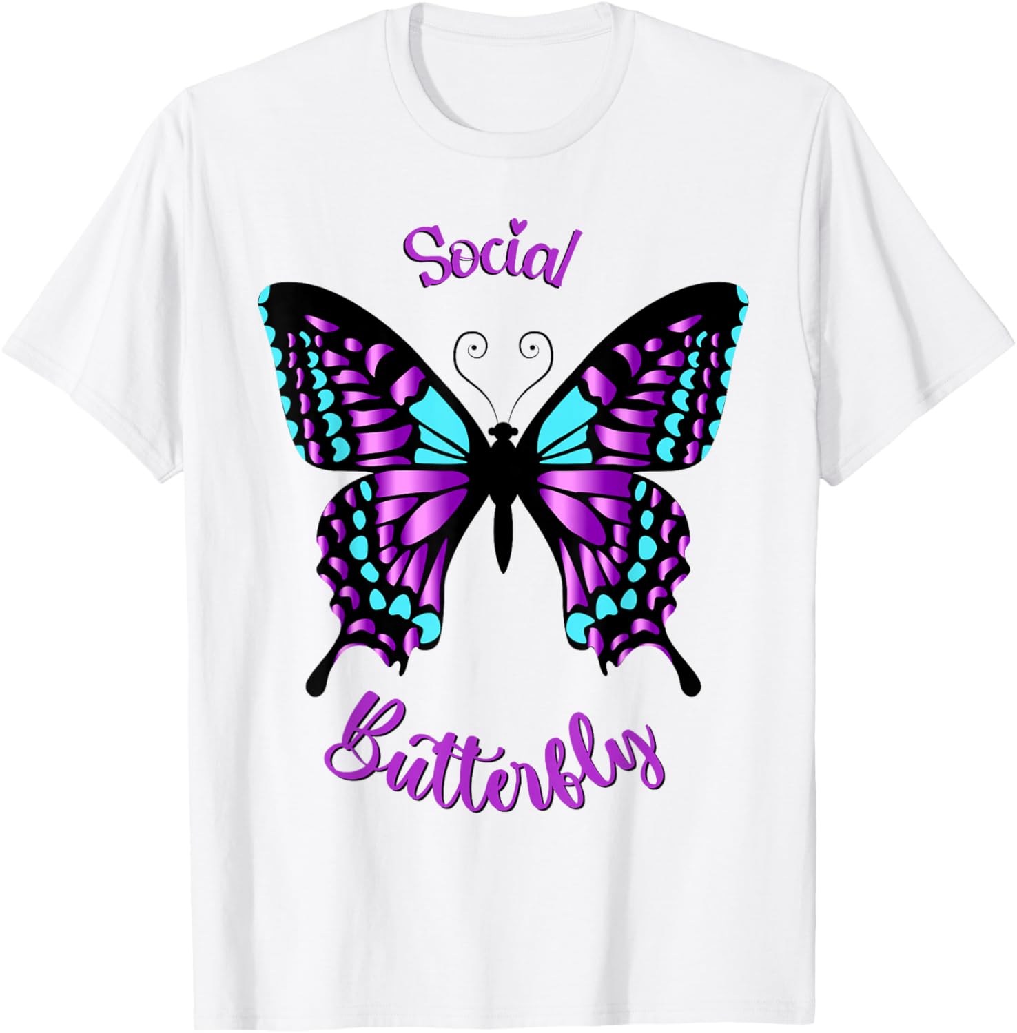 Purple and Blue Social Butterfly T-Shirt - T-Shirt | White