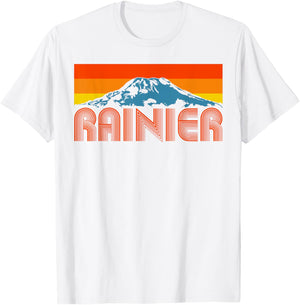 Mount Rainier Vintage Mountains & Sun Retro 80's T-Shirt - T-Shirt | White