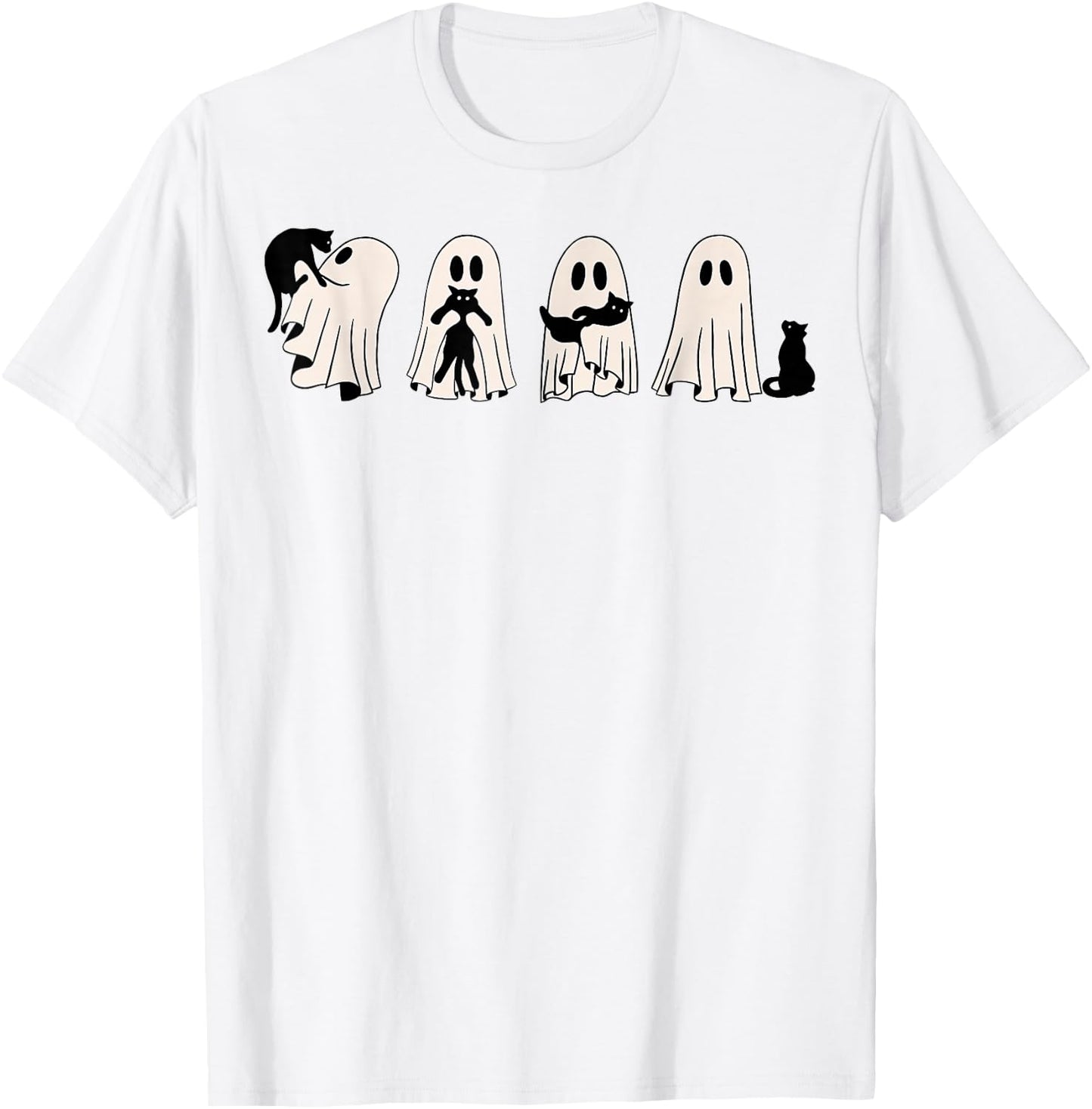 Ghost And Black Cat, Cute Ghost Holding Cat T-Shirt - T-Shirt | White
