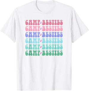 Groovy CAMP BESTIES Girls Campfire Crew Ladies Team Cousin T-Shirt - T-Shirt | White