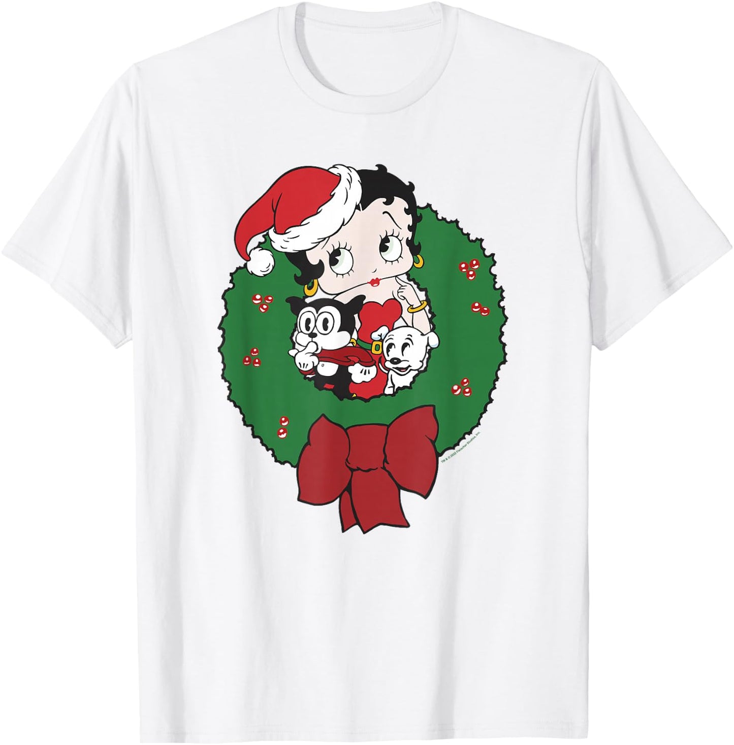 Betty Boop Christmas Betty & Friends Holiday Wreath T-Shirt - T-Shirt | White