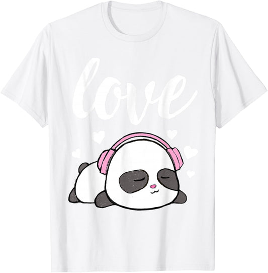 Love Valentines Cute Kawaii Panda Hearts Girls T-Shirt - T-Shirt | White