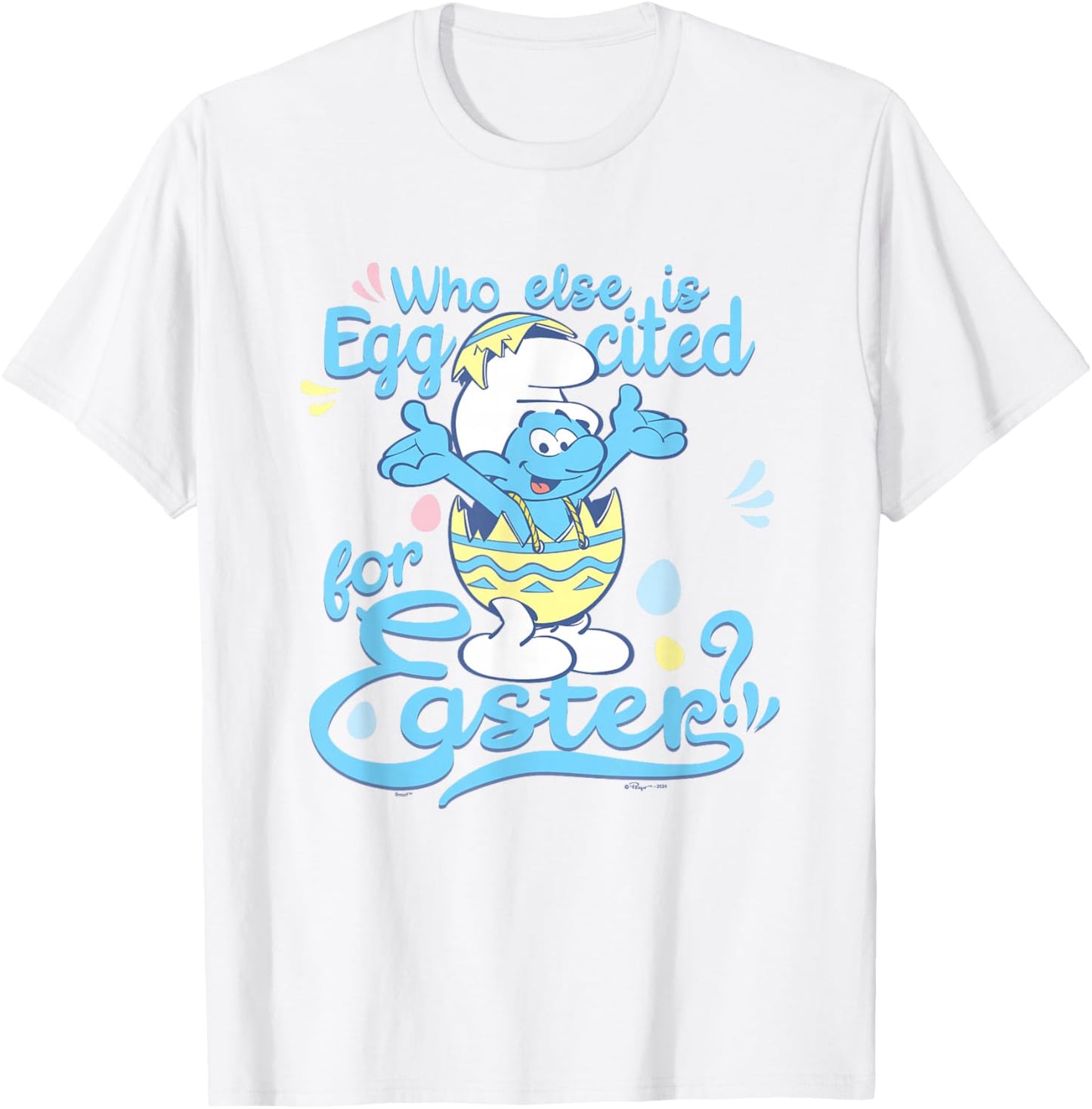 The Smurfs Who Else Is Eggcited For Easter? Big Chest Poster T-Shirt - T-Shirt | White
