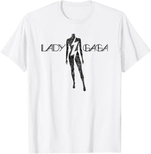 Official Lady Gaga Lightning Black Logo T-Shirt - T-Shirt | White