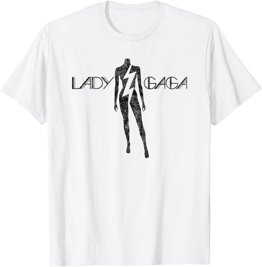 Official Lady Gaga Lightning Black Logo T-Shirt - T-Shirt | White