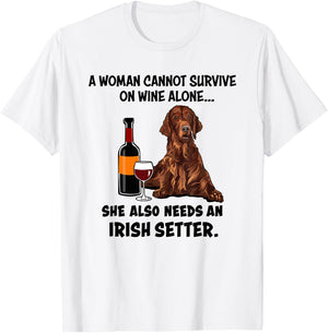 Funny Irish Setter & Wine Lover Dog Mom Surprise T-Shirt - T-Shirt | White