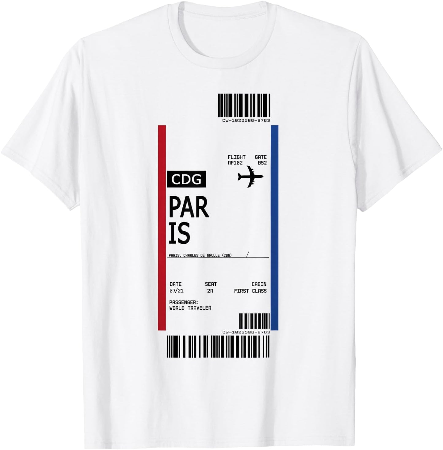 Boarding Pass First Class Air Plane Ticket Paris France T-Shirt - T-Shirt | White