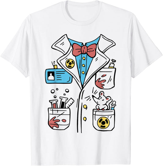 Mad Scientist Costume Funny Easy Lab Coat Halloween Graphic T-Shirt - T-Shirt | White