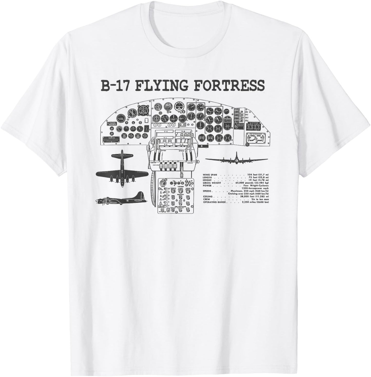 Retro USA WWII B-17 Cockpit USA Warplane B17 Flying Fortress T-Shirt - T-Shirt | White