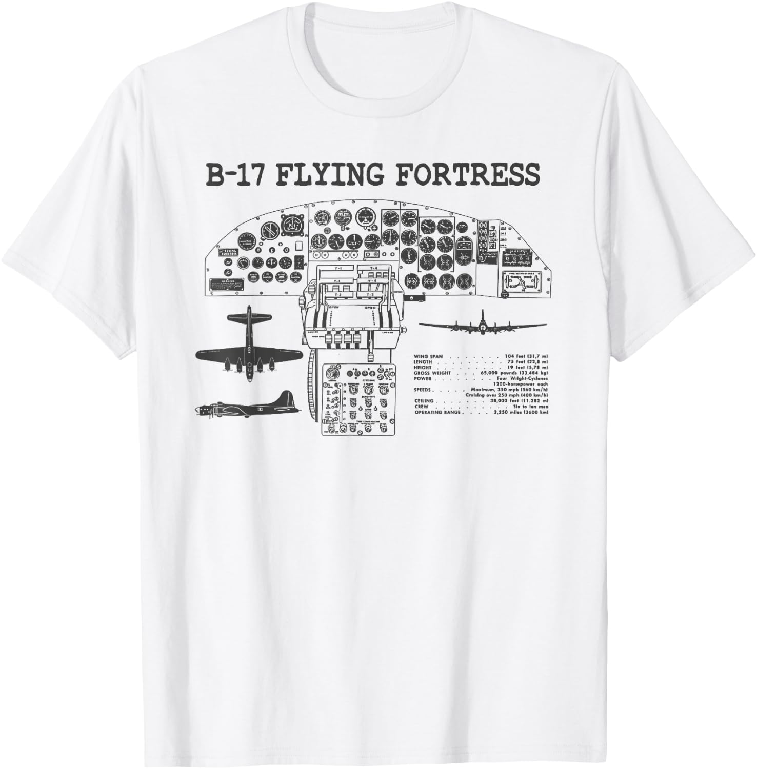 Retro USA WWII B-17 Cockpit USA Warplane B17 Flying Fortress T-Shirt - T-Shirt | White