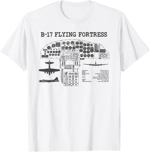 Retro USA WWII B-17 Cockpit USA Warplane B17 Flying Fortress T-Shirt - T-Shirt | White