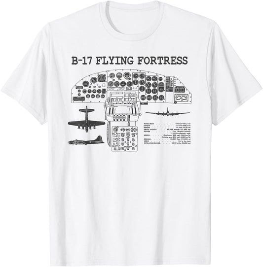 Retro USA WWII B-17 Cockpit USA Warplane B17 Flying Fortress T-Shirt - T-Shirt | White