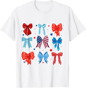 Coquette Bows 4th Of July Patriotic Bows American Flag T-Shirt - T-Shirt | White