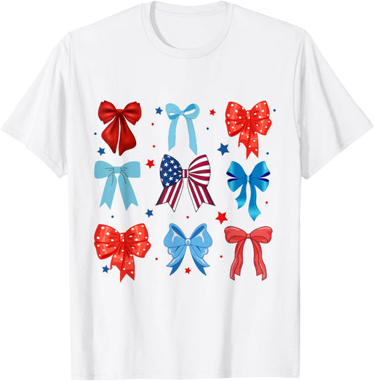 Coquette Bows 4th Of July Patriotic Bows American Flag T-Shirt - T-Shirt | White