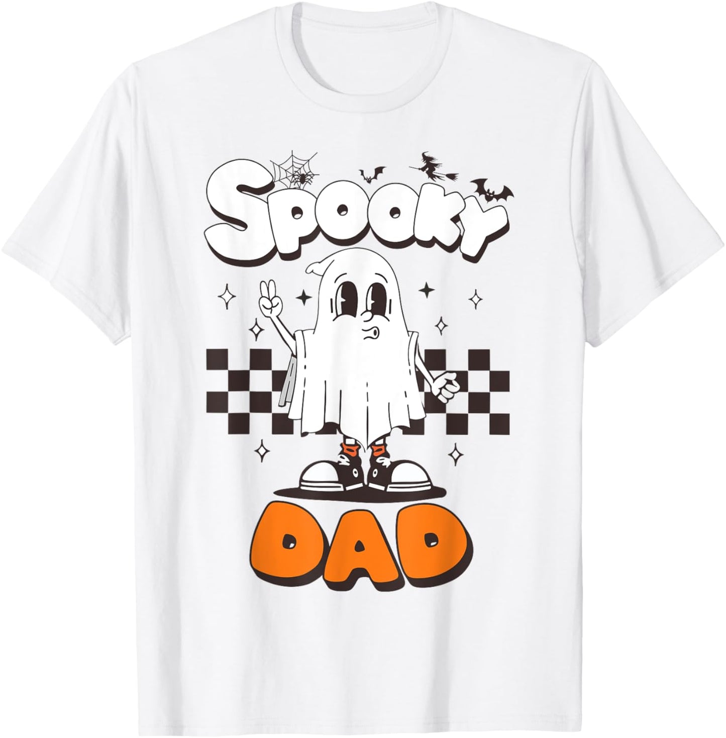 Spooky Dad Halloween Ghost Costume Retro Groovy Halloween T-Shirt - T-Shirt | White