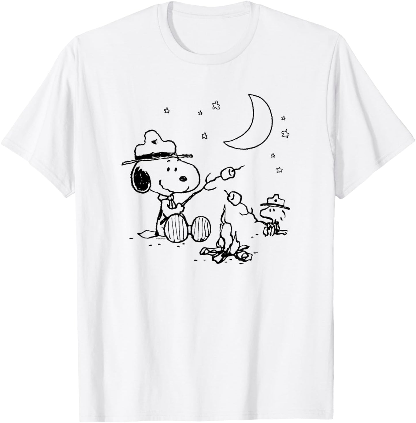 Peanuts - Snoopy and Woodstore Camping with Smores T-Shirt - T-Shirt | White