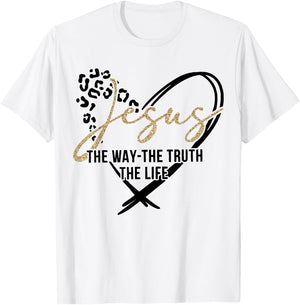 Jesus The Way The Truth The Life, Jesus, Leopard Cheetah T-Shirt - T-Shirt | White