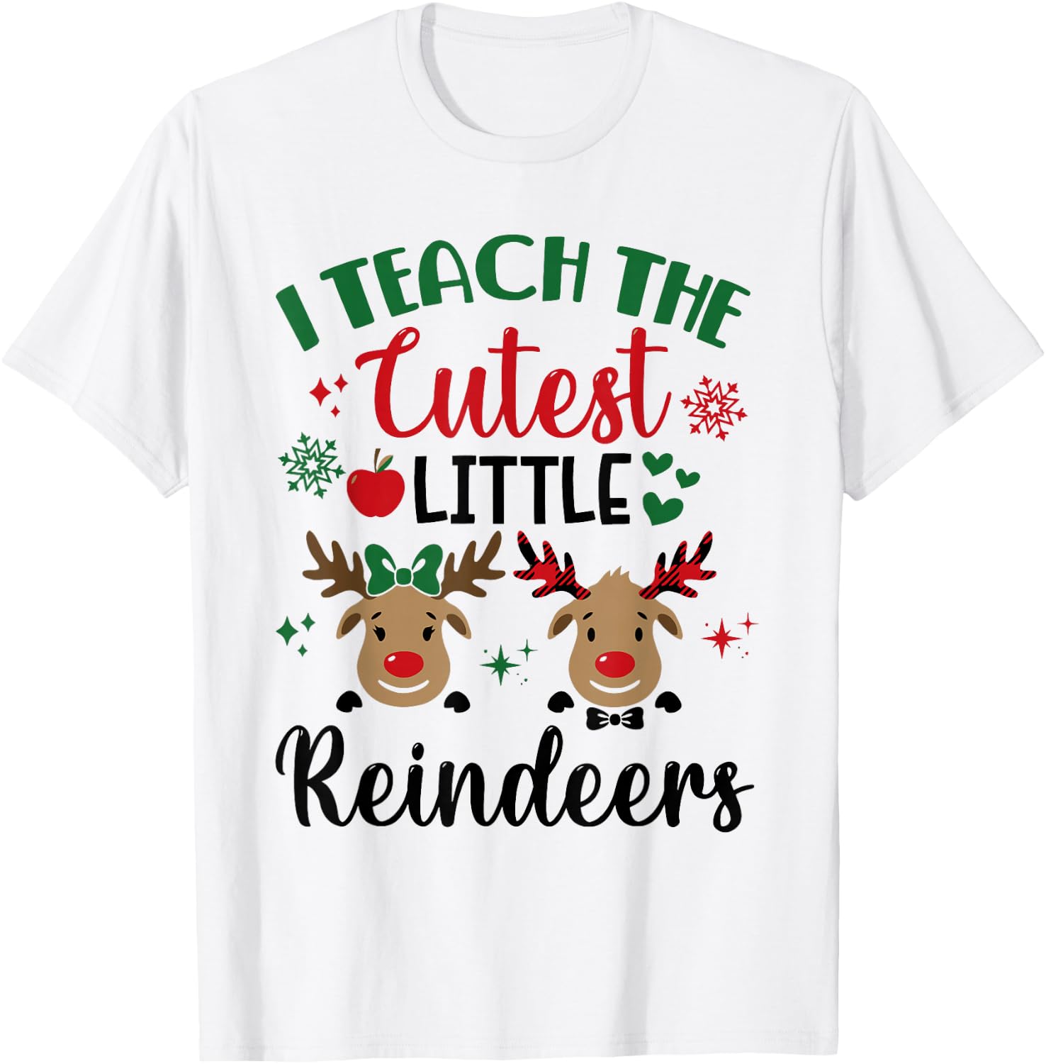 I Teach The Cutest Little Reindeers Teacher Christmas Xmas T-Shirt - T-Shirt | White