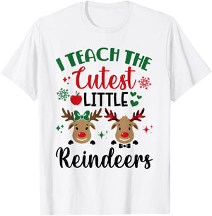 I Teach The Cutest Little Reindeers Teacher Christmas Xmas T-Shirt - T-Shirt | White