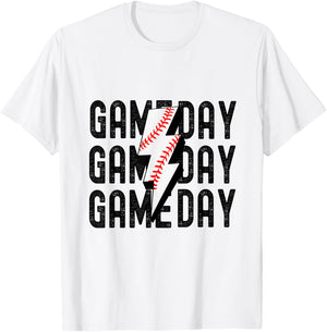 Vintage Game Day Baseball Lightning Funny Baseball Team T-Shirt - T-Shirt | White