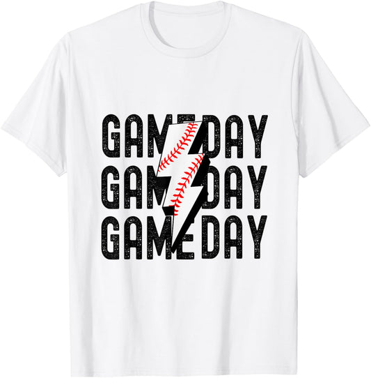 Vintage Game Day Baseball Lightning Funny Baseball Team T-Shirt - T-Shirt | White