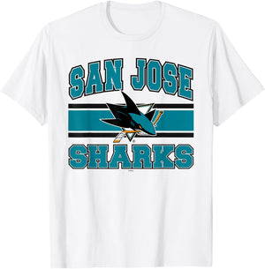 San Jose Sharks Stripe Gray Officially Licensed T-Shirt - T-Shirt | White