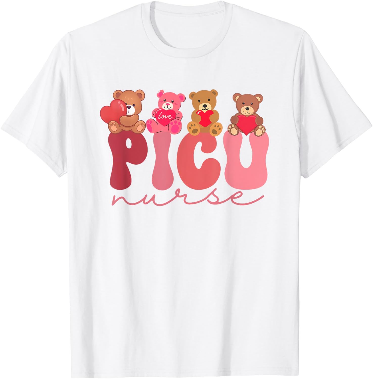 Women Valentine PICU Nurse Pediatrics Cute Bears Ped Rn Lpn T-Shirt - T-Shirt | White