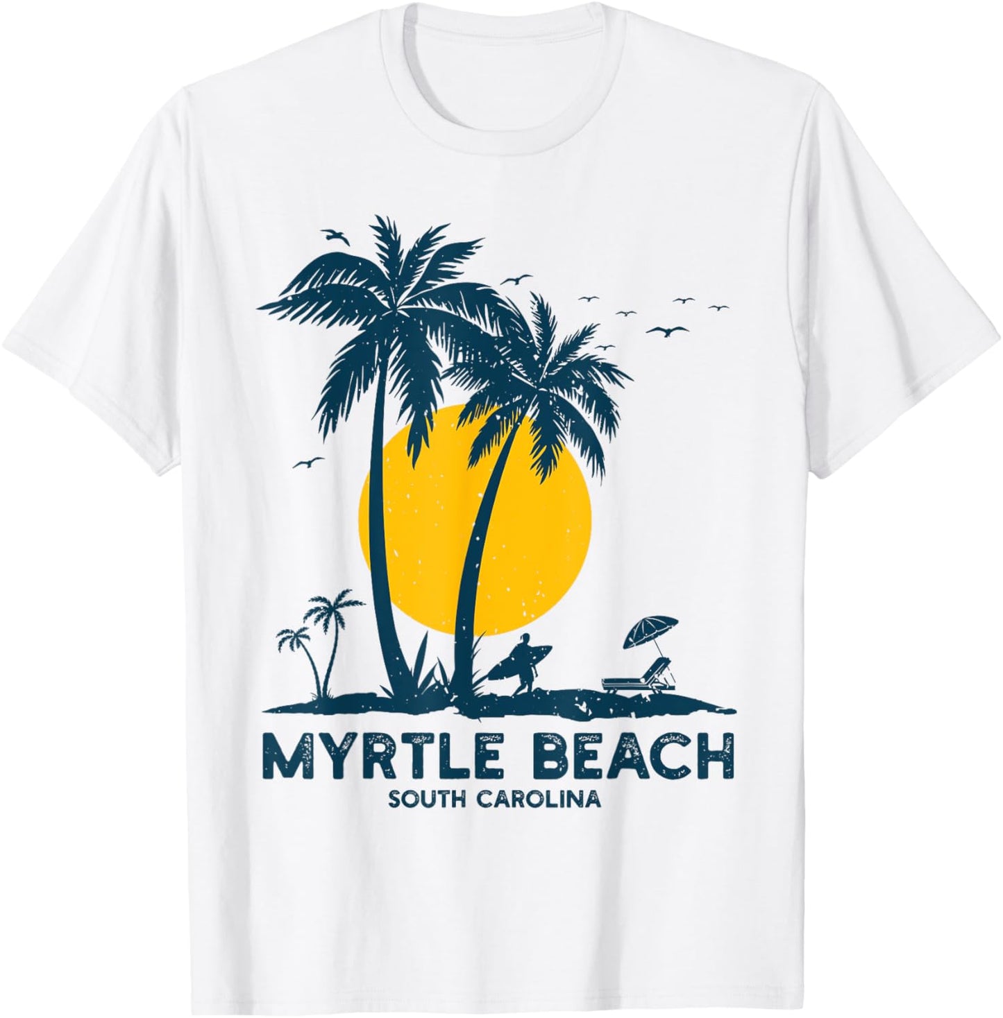 Family Vacation Retro Sunset South Carolina Myrtle Beach T-Shirt - T-Shirt | White