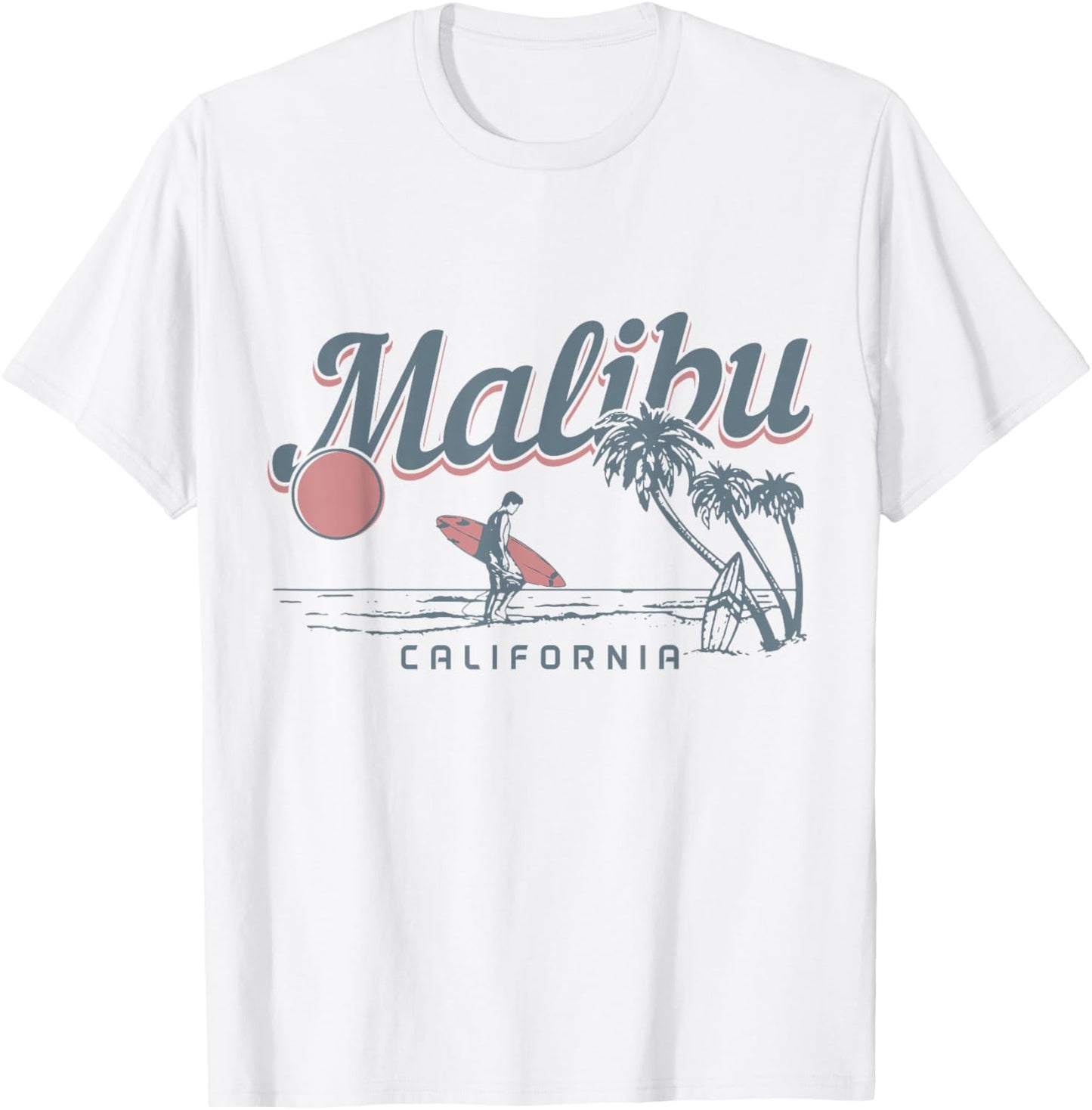 Malibu Beach California Surf Vintage Souvenir Surfing Surfer T-Shirt - T-Shirt | White