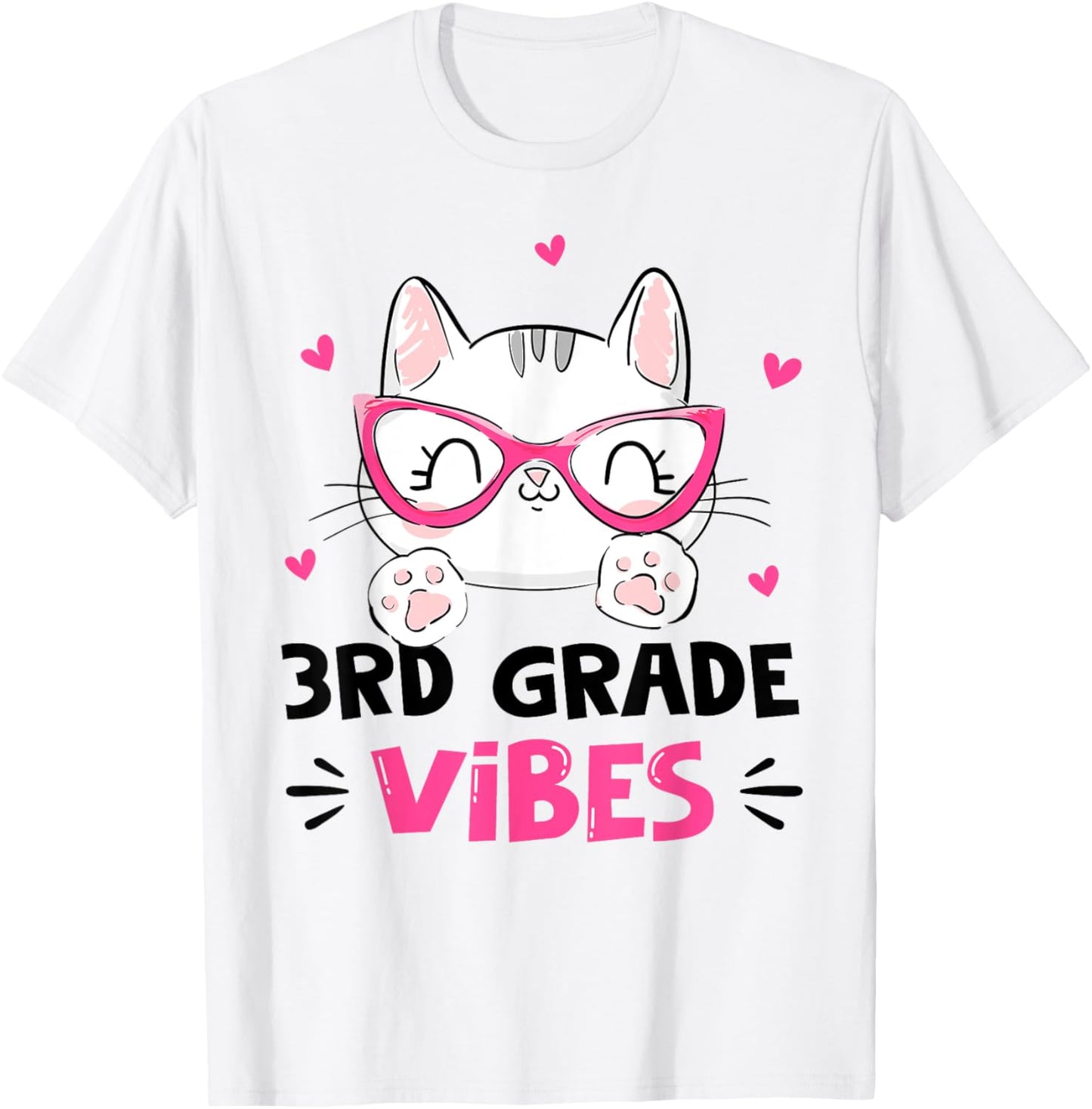 Third 3rd Grade Vibes Back to School Cute Cat Cute For Girls T-Shirt - T-Shirt | White