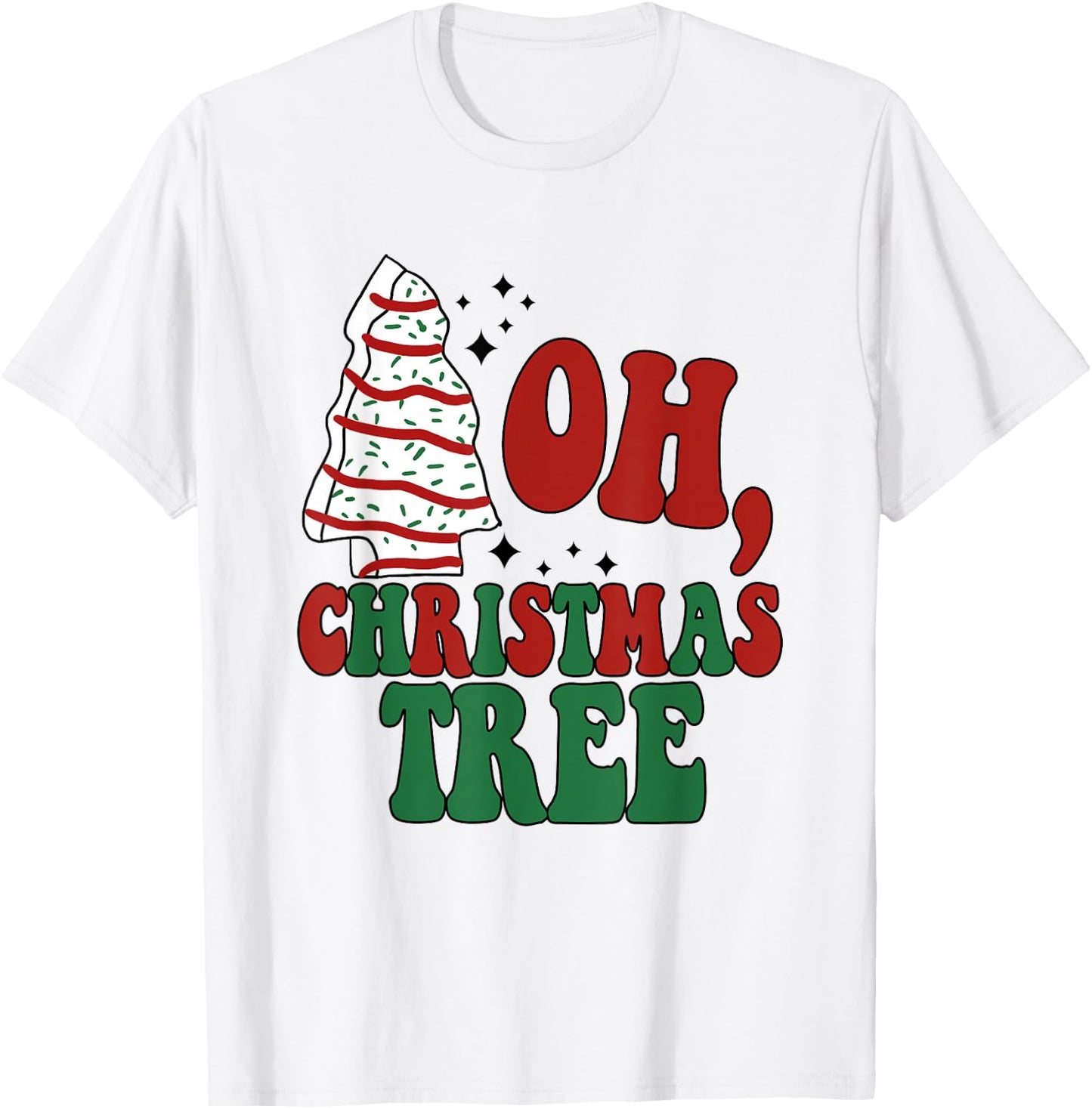 Oh Christmas Tree Cakes Debbie Becky Jen Groovy Retro Pajama T-Shirt - T-Shirt | White
