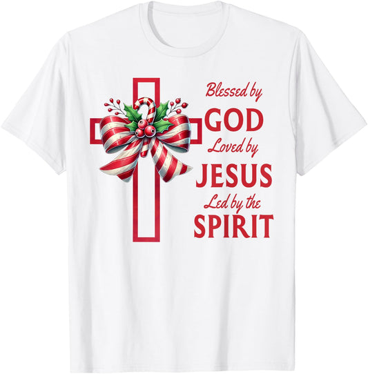 Blessed By God Loved By Jesus Beautiful Candy Cane Cross T-Shirt - T-Shirt | White